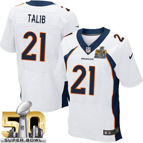 Men's Elite Aqib Talib Super Bowl L Nike Jersey White Road - #21 NFL Denver Broncos